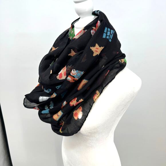 NEW Super Mario Bros Infinity Scarf Black Novelty Bowser Luigi Graphic Bioworld - Picture 2 of 6